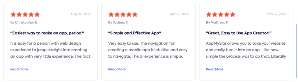 Appmysite Customer reviews